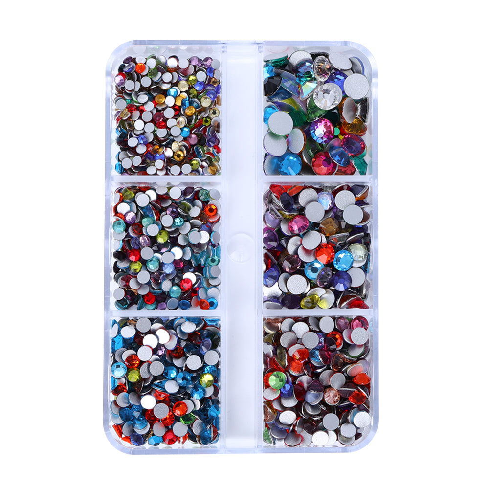 Mixed Sizes and Colors 6 Grid Box Glass FlatBack Rhinestones For Nail Art Silver Back WholesaleRhinestone