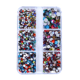 Mixed Sizes and Colors 6 Grid Box Glass FlatBack Rhinestones For Nail Art Silver Back WholesaleRhinestone