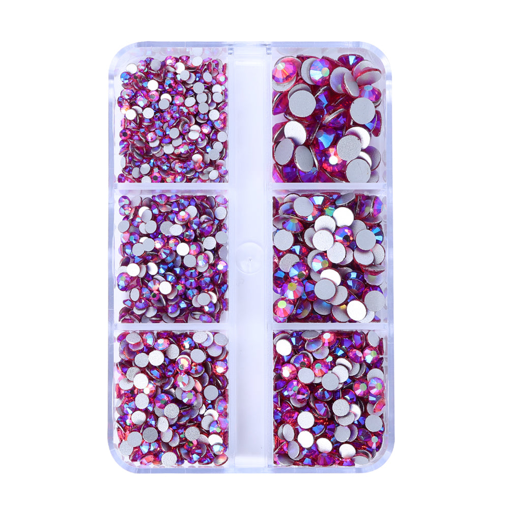 Mixed Sizes 6 Grid Box Rose AB Glass FlatBack Rhinestones For Nail Art Silver Back WholesaleRhinestone