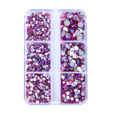 Mixed Sizes 6 Grid Box Rose AB Glass FlatBack Rhinestones For Nail Art Silver Back WholesaleRhinestone