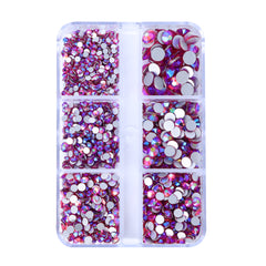 Mixed Sizes 6 Grid Box Rose AB Glass FlatBack Rhinestones For Nail Art Silver Back WholesaleRhinestone