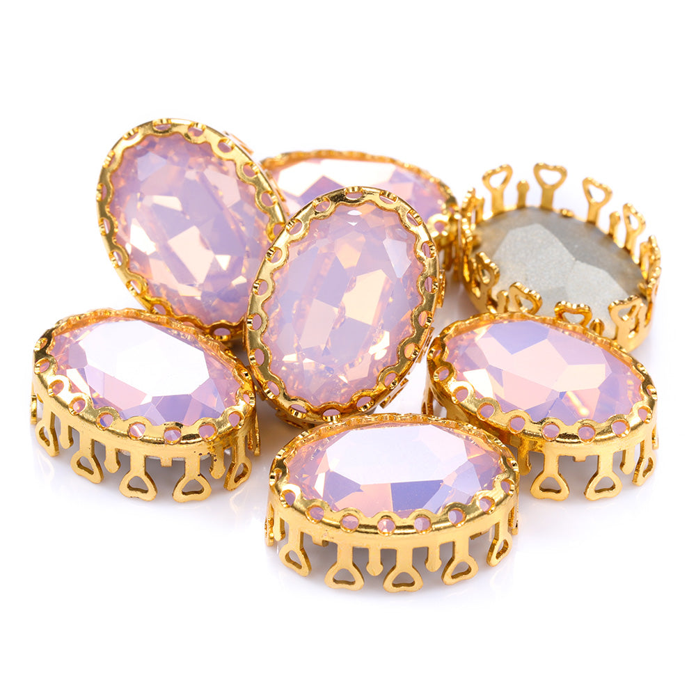 Rose Water Opal Oval Shape High-Quality Glass Sew-on Nest Hollow Claw Rhinestones WholesaleRhinestone
