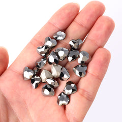 Jet Metallic Silver Heart Shape High Quality Glass Pointed Back Fancy Rhinestones WholesaleRhinestone