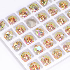 Luminous Green Gemstone Flower Shape High Quality Glass Pointed Back Fancy Rhinestones