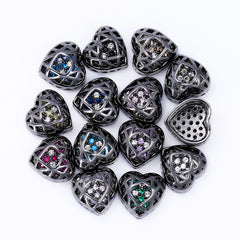 Heart Shape Hematite Plated High-Quality Sew-on Alloy Charms Inlaid Cubic Zirconia WholesaleRhinestone