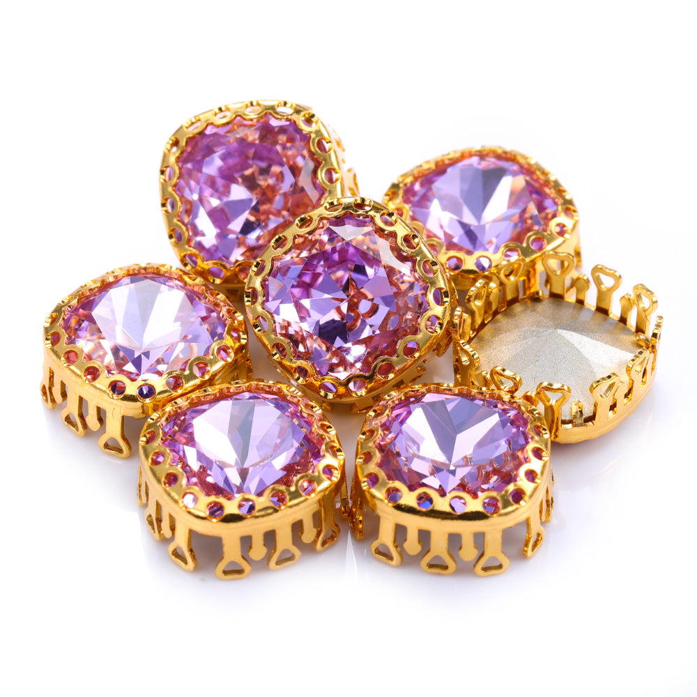 Violet Cushion Square Shape High-Quality Glass Sew-on Nest Hollow Claw Rhinestones WholesaleRhinestone