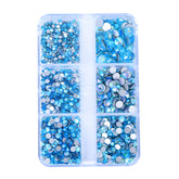 Mixed Sizes 6 Grid Box Aquamarine AB Glass FlatBack Rhinestones For Nail Art  Silver Back WholesaleRhinestone