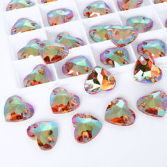 Iridescent Green Heart Shape High Quality Glass Sew-on Rhinestones WholesaleRhinestone
