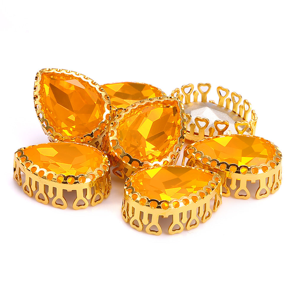 Topaz Opal Drop Shape High-Quality Glass Sew-on Nest Hollow Claw Rhinestones WholesaleRhinestone