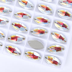 Light Crystal AB Navette Shape High Quality Glass Sew-on Rhinestones WholesaleRhinestone
