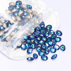Bermuda Blue Oval Shape High Quality Glass Pointed Back Fancy Rhinestones WholesaleRhinestone