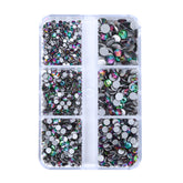 ミックスサイズ6グリッドボックスグリーン火山ガラスガラスフラットバックラインストーン用ネイルアートシルバーバック