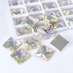 Luminous Green Square Shape High Quality Glass Sew-on Rhinestones WholesaleRhinestone