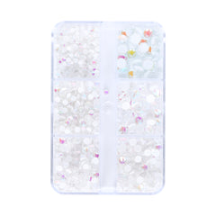 Mixed Sizes 6 Grid Box Mocha White Mermaid Tears Glass Half Pearls Rhinestones WholesaleRhinestone