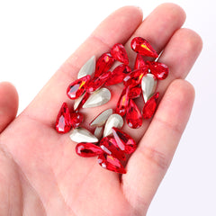 Light Siam Teardrop Shape High Quality Glass Pointed Back Fancy Rhinestones WholesaleRhinestone