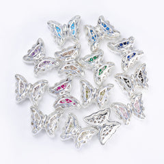 Butterfly Shape Silver Plated High-Quality Sew-on Alloy Charms Inlaid Cubic Zirconia WholesaleRhinestone