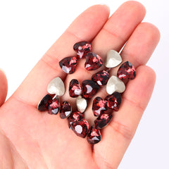 Burgundy Heart Shape High Quality Glass Pointed Back Fancy Rhinestones