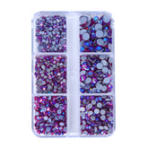 Mixed Sizes 6 Grid Box Fuchsia AB Glass HotFix Rhinestones For Clothing DIY WholesaleRhinestone