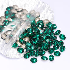 Emerald Oval Shape High Quality Glass Pointed Back Fancy Rhinestones WholesaleRhinestone