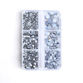 Mixed Sizes 6 Grid Box White Opal Glass HotFix Rhinestones For Clothing DIY WholesaleRhinestone