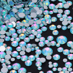 Mixed Sizes Crystal Tiffany Blue Glass FlatBack Rhinestones For Nail Art Silver Back WholesaleRhinestone