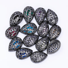 Drop Shape Hematite Plated High-Quality Sew-on Alloy Charms Inlaid Cubic Zirconia WholesaleRhinestone