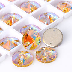 Light Topaz Shimmer Rivoli Shape High Quality Glass Sew-on Rhinestones WholesaleRhinestone