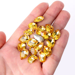 Light Topaz Pear Shape High Quality Glass Pointed Back Fancy Rhinestones WholesaleRhinestone