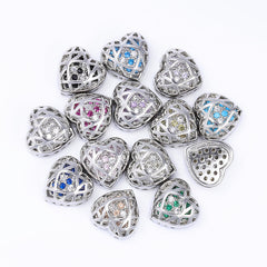 Heart Shape Imitation Rhodium Plated High-Quality Sew-on Alloy Charms Inlaid Cubic Zirconia WholesaleRhinestone