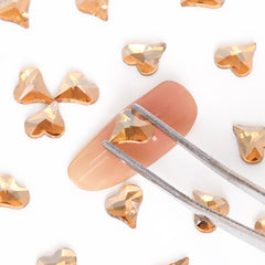 Heart Shape Golden Shadow Glass Flat Back Fancy Rhinestones