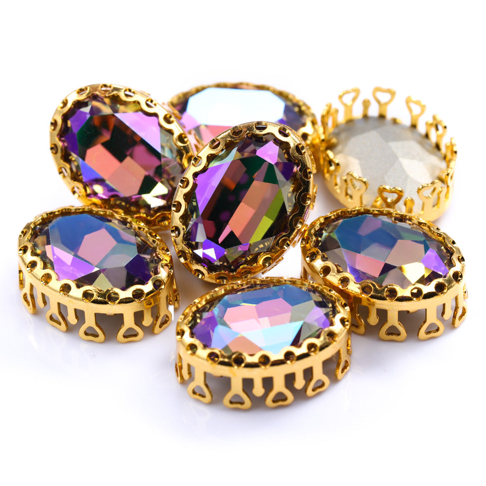 Ghost Light Oval Shape High-Quality Glass Sew-on Nest Hollow Claw Rhinestones WholesaleRhinestone