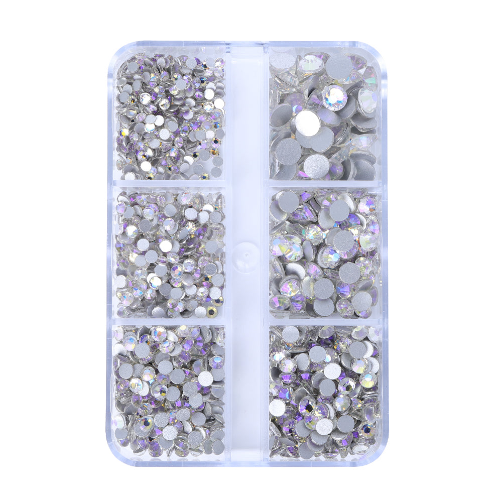 Mixed Sizes 6 Grid Box Starry Sky Glass FlatBack Rhinestones For Nail Art Silver Back WholesaleRhinestone