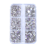 Mixed Sizes 6 Grid Box Starry Sky Glass FlatBack Rhinestones For Nail Art Silver Back WholesaleRhinestone