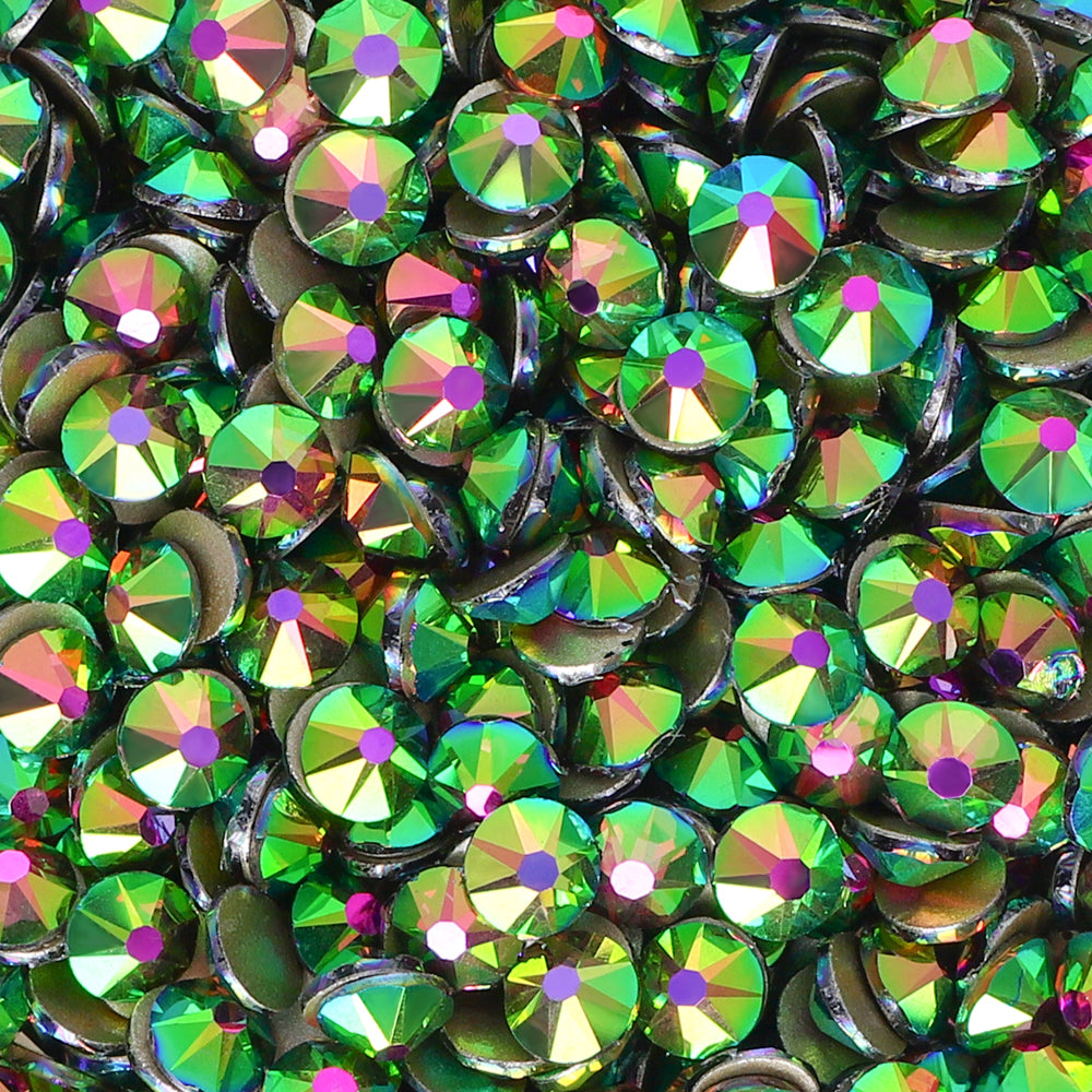 Peacock Green Glass Flat Back Glue-On Rhinestones 16 Cut Facets In Bulk WholesaleRhinestone
