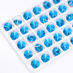 Aquamarine Rivoli Shape High Quality Glass Pointed Back Fancy Rhinestones WholesaleRhinestone