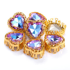Vitrail Light Maxi Heart Shape High-Quality Glass Sew-on Nest Hollow Claw Rhinestones