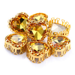 Light Topaz Maxi Heart Shape High-Quality Glass Sew-on Nest Hollow Claw Rhinestones WholesaleRhinestone