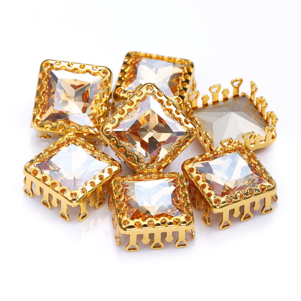 Golden Shadow Princess Square Shape High-Quality Glass Sew-on Nest Hollow Claw Rhinestones WholesaleRhinestone