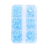 Mixed Sizes 6 Grid Box Mocha Light Blue Mermaid Tears Glass Half Pearls Rhinestones WholesaleRhinestone