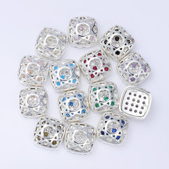 Cushion Square Shape Silver Plated High-Quality Sew-on Alloy Charms Inlaid Cubic Zirconia WholesaleRhinestone