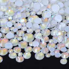 Mixed Sizes Mocha Shimmer White Glass Flat Back Rhinestones For Nail Art WholesaleRhinestone