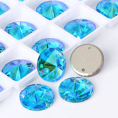 Aquamarine Shimmer Rivoli Shape High Quality Glass Sew-on Rhinestones WholesaleRhinestone