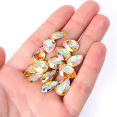 Crystal Sun Pear Shape High Quality Glass Pointed Back Fancy Rhinestones WholesaleRhinestone