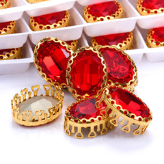 Light Siam Oval Shape High-Quality Glass Sew-on Nest Hollow Claw Rhinestones WholesaleRhinestone