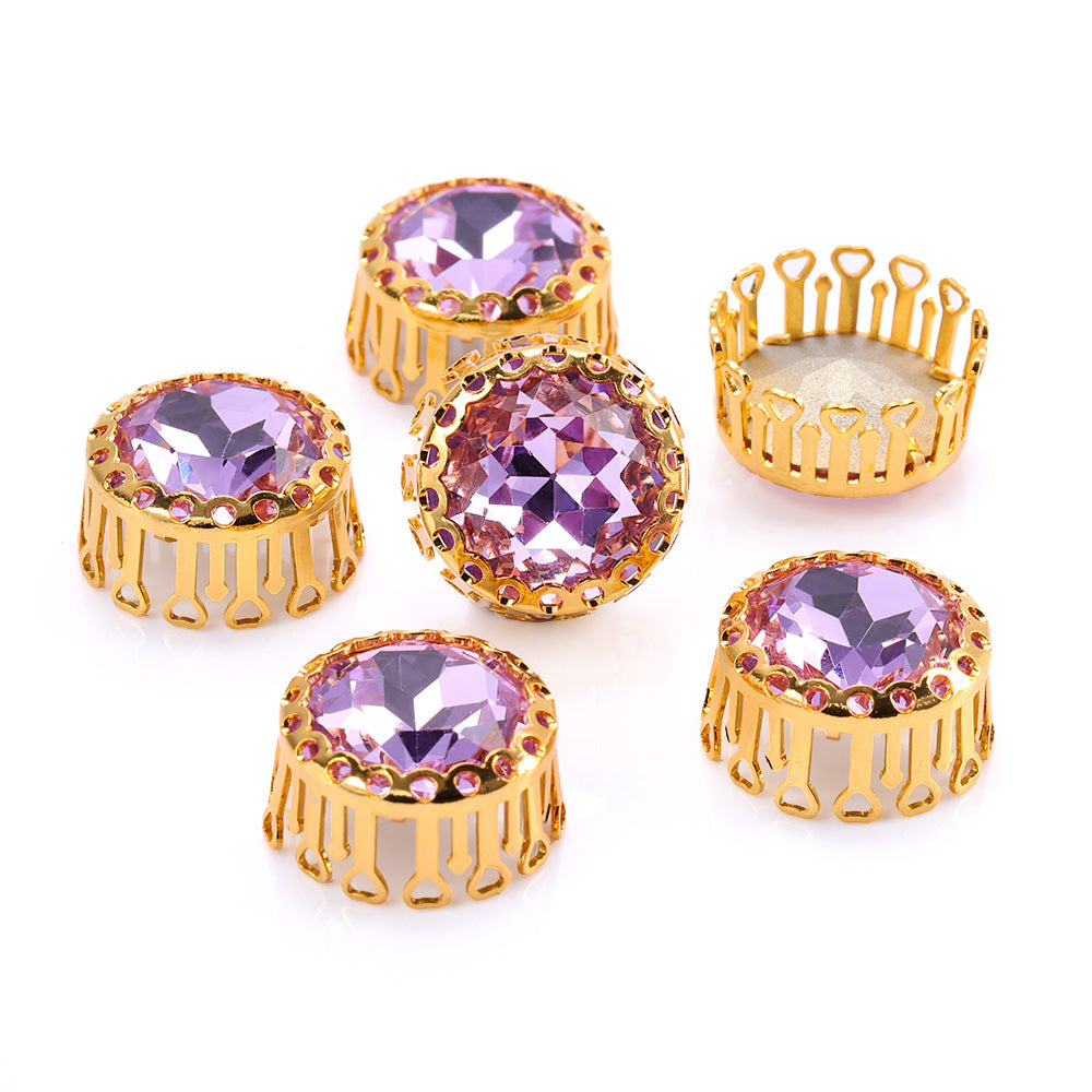 Violet Gemstone Flower Round Shape High-Quality Glass Sew-on Nest Hollow Claw Rhinestones WholesaleRhinestone