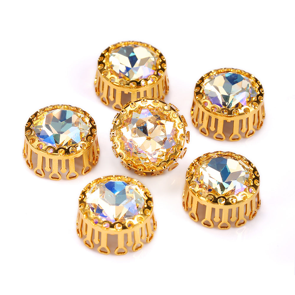 Moonlight Gemstone Flower Round Shape High-Quality Glass Sew-on Nest Hollow Claw Rhinestones WholesaleRhinestone