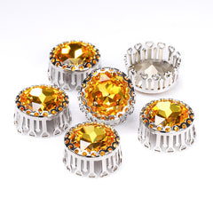 Light Topaz Gemstone Flower Round Shape High-Quality Glass Sew-on Nest Hollow Claw Rhinestones WholesaleRhinestone