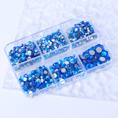 Mixed Sizes 6 Grid Box Capri Blue AB Glass FlatBack Rhinestones For Nail Art Silver Back WholesaleRhinestone