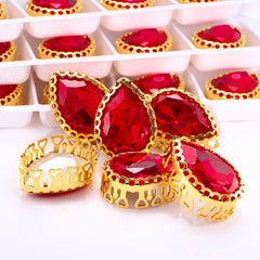 Light Siam Drop Shape High-Quality Glass Sew-on Nest Hollow Claw Rhinestones WholesaleRhinestone