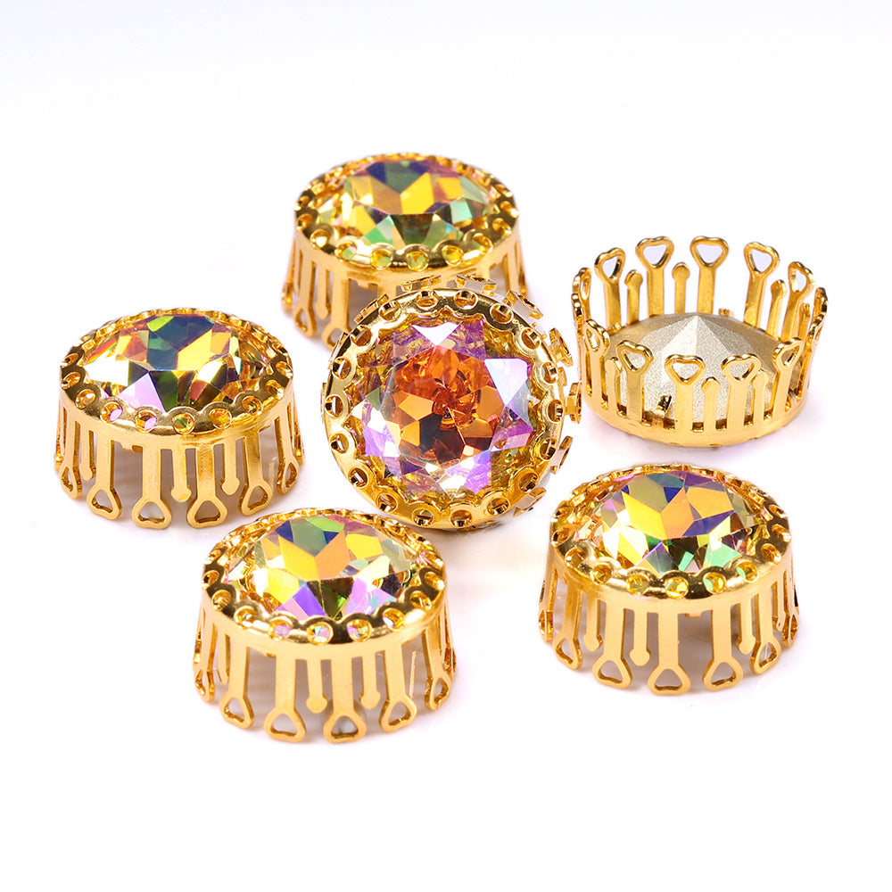 Paradise Shine Gemstone Flower Round Shape High-Quality Glass Sew-on Nest Hollow Claw Rhinestones WholesaleRhinestone